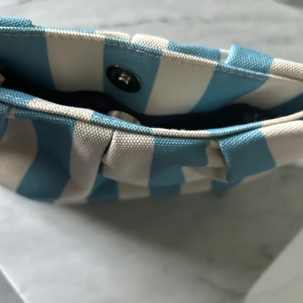 Blue and White Striped Cosmetic Bag Durable Fabric